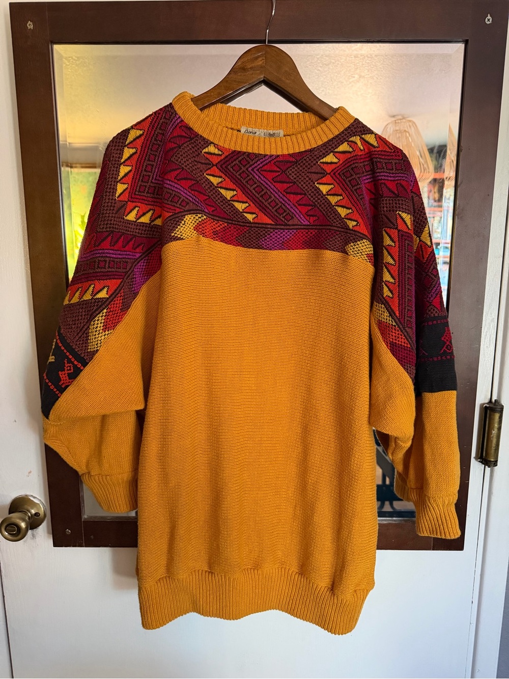 Doña CristinaMustard Sweater with Handwoven Traditional Guatemalan Weaving